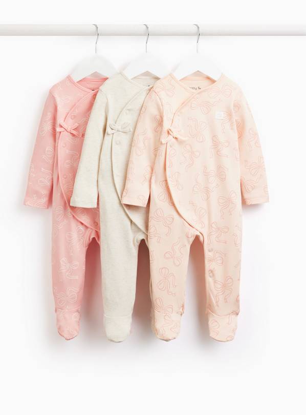 Bow Print Wrap Over Sleepsuits 3 Pack 6-9 months